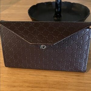Gucci Dark Brown Embossed GG Leather Sunglasses Case